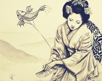 340x270 geisha drawing etsy - Geisha Drawing
