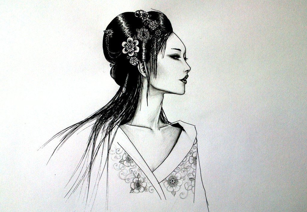 1024x709 geisha drawing design for free download - Geisha Drawing