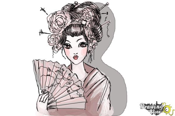 600x400 how to draw a geisha - Geisha Drawing