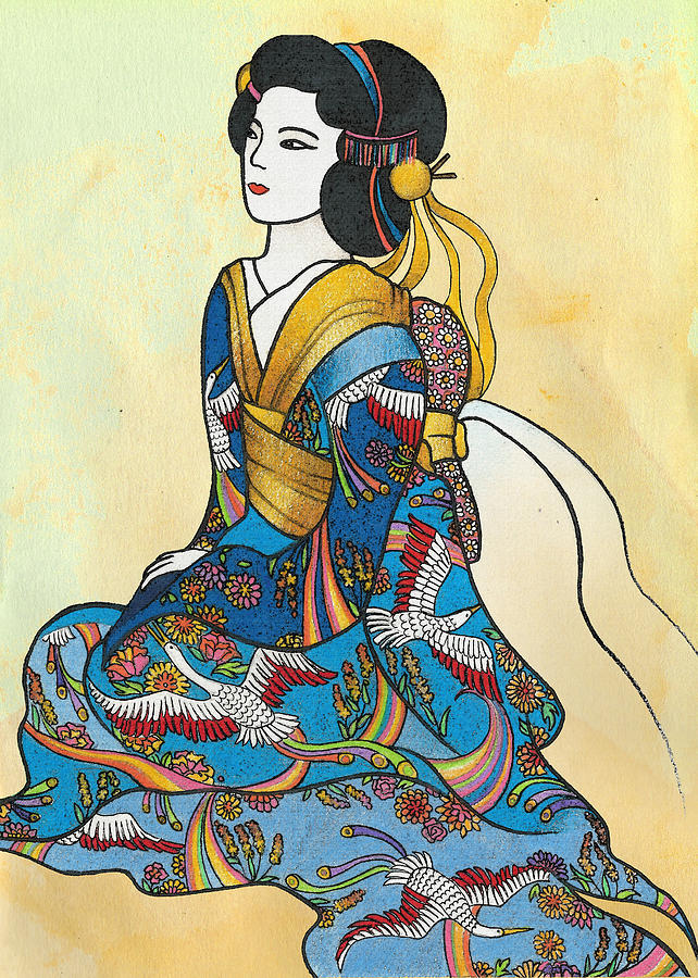 642x900 sitting geisha drawing - Geisha Drawing