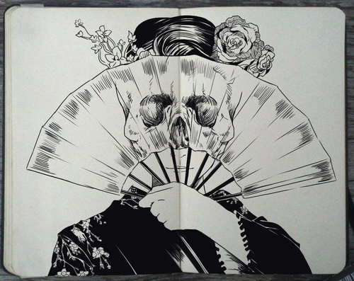 500x397 geisha skull via tumblr on we heart it - Geisha Drawing Tumblr