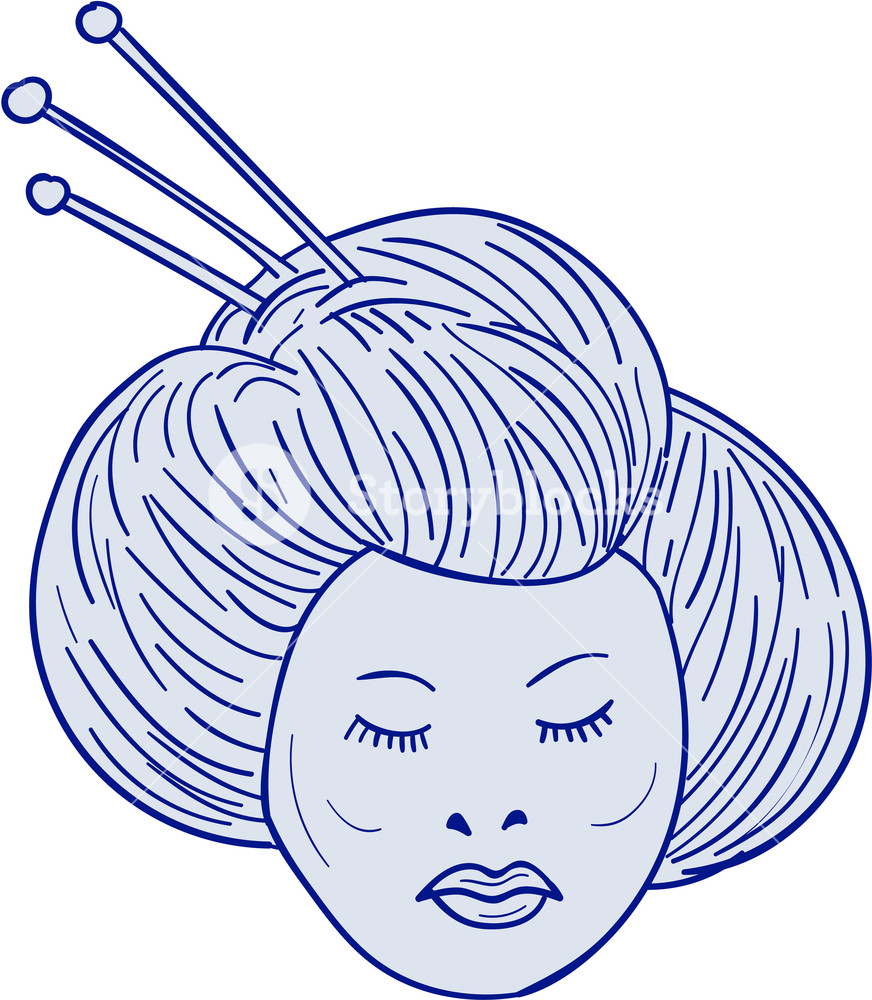 872x1000 Drawing Sketch Style Illustration Of Head Of Geisha, Geiko - Geisha Face Drawing
