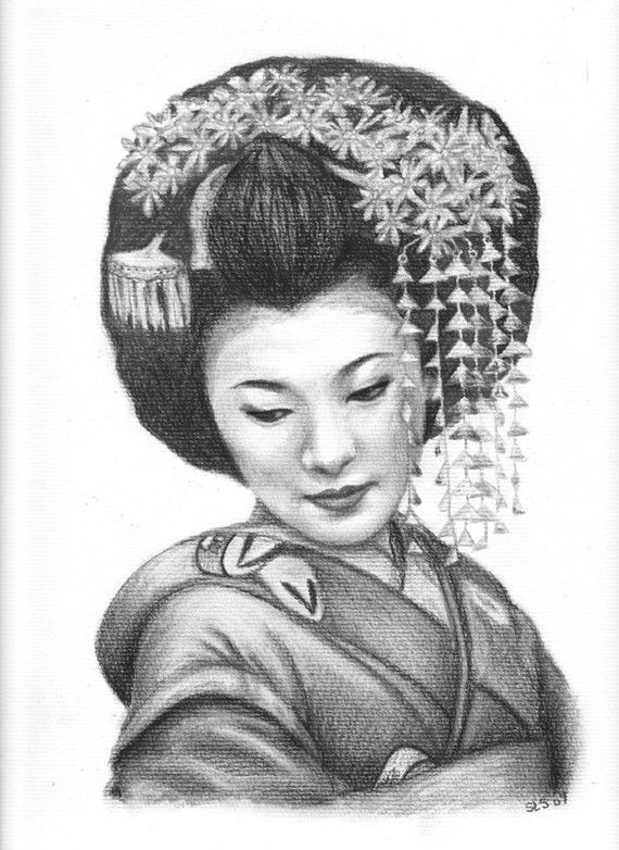 570x782 Drawn Geisha Face - Geisha Face Drawing