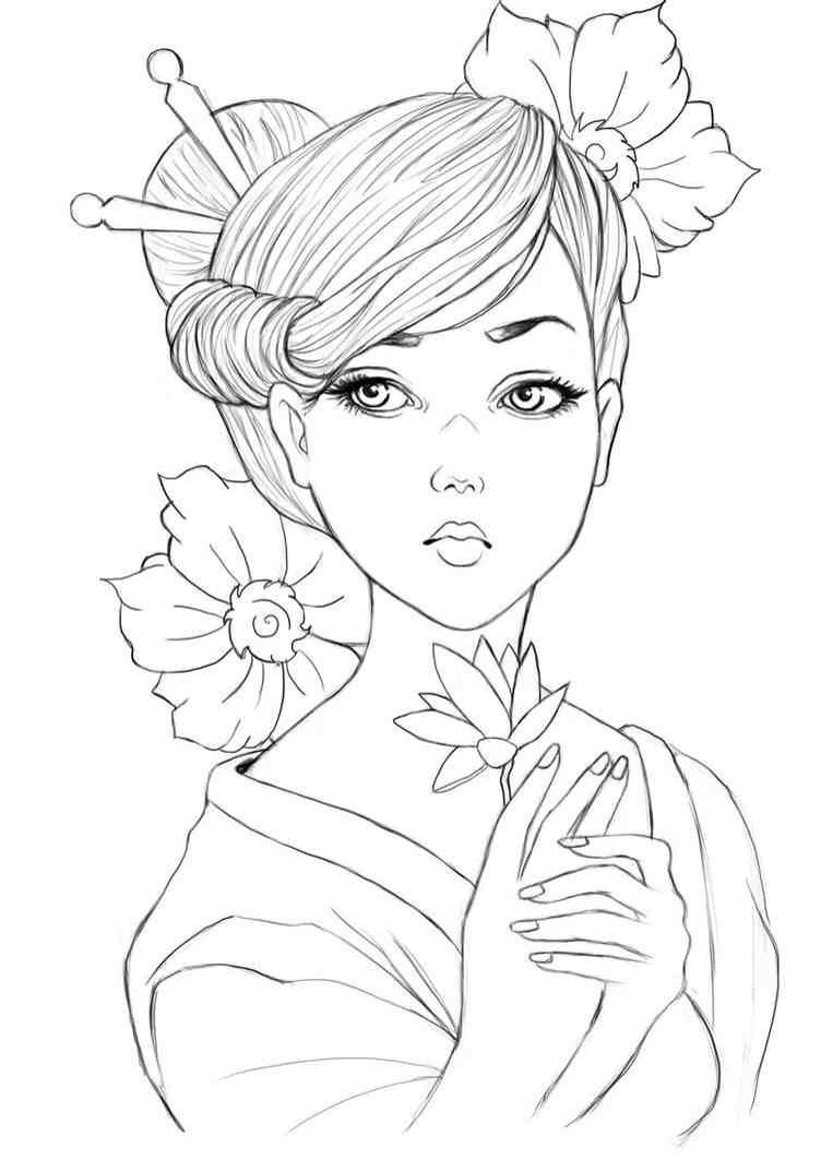 752x1063 Geisha Colouring - Geisha Face Drawing