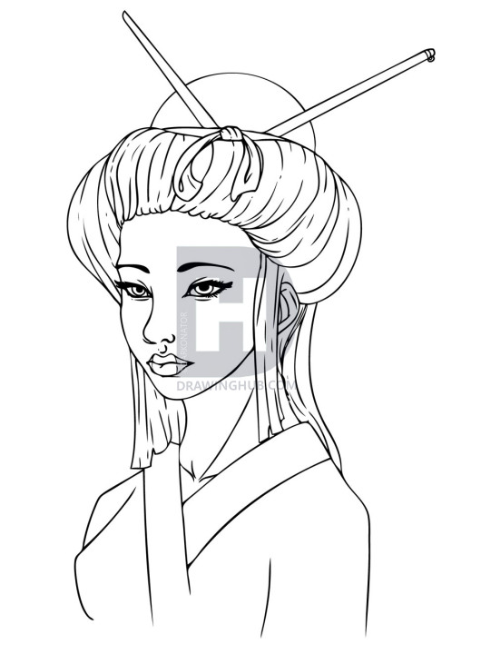 530x720 How To Draw A Geisha Girl, Step - Geisha Face Drawing