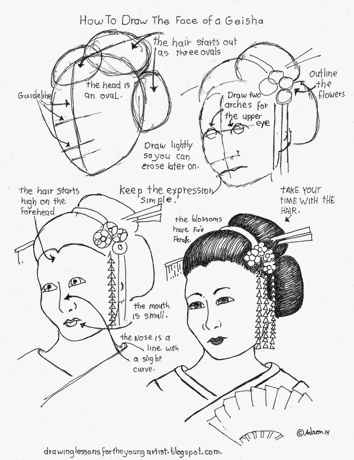 1230x1600 How To Draw Worksheets For The Young Artist How To Draw The Face - Geisha Face Drawing