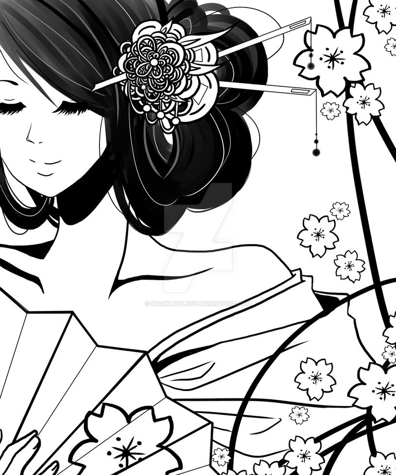 816x979 Geisha Drawing Fan For Free Download - Geisha Face Drawing