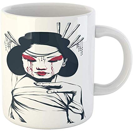 425x425 Personalized Ounces Funny Coffee Mug Red Beautiful - Geisha Face Drawing