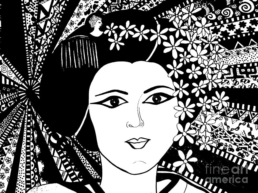 900x675 Geisha Girl Screen Print Drawing - Geisha Girl Drawing