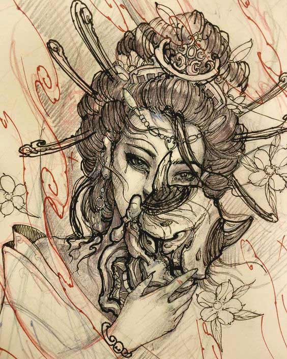564x705 Amazing Geisha Tattoos Designs And Ideas For Men And Women - Geisha Girl Drawing