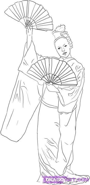 373x763 How To Draw A Geisha, Step - Geisha Girl Drawing