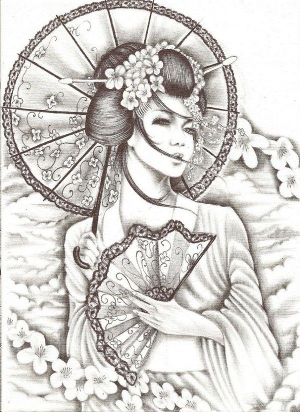 600x824 Japanese Geisha Tattoo Designs And Drawings With Images - Geisha Girl Drawing