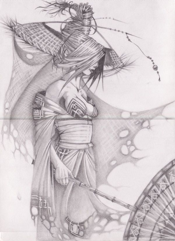 600x827 Ghost Geisha Drawings Ii Drawings, Ink Pen Drawings, Sketches - Geisha Girl Drawing