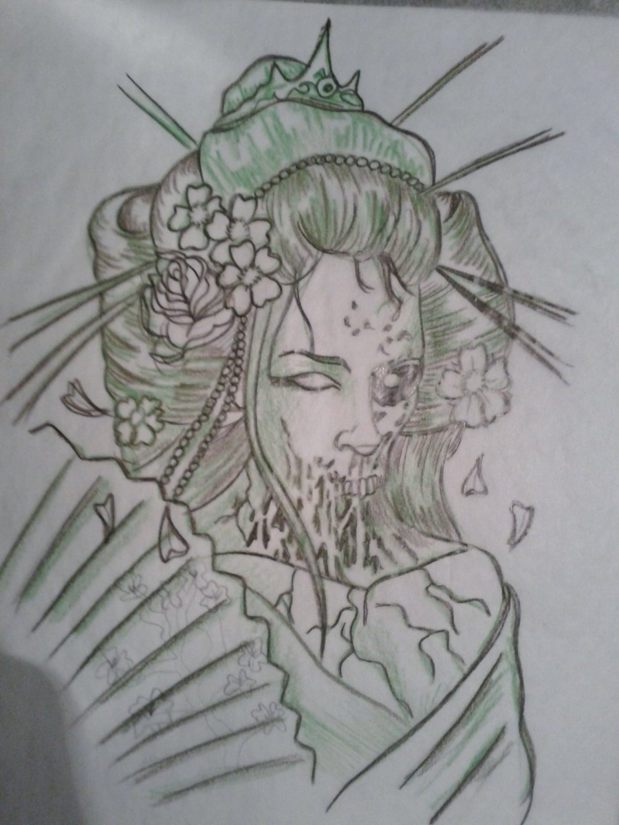 900x1200 Dead Japanese Geisha Girl Tattoo Sketch - Geisha Tattoo Drawing