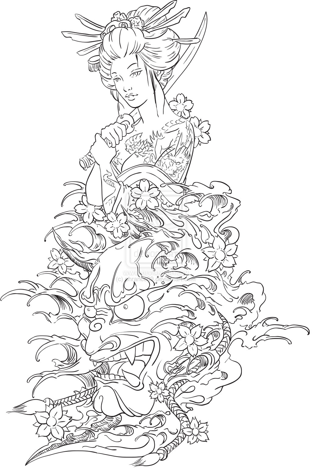 1024x1535 Geisha Tattoo Drawing At Com Free For Personal Us On Line Art - Geisha Tattoo Drawing