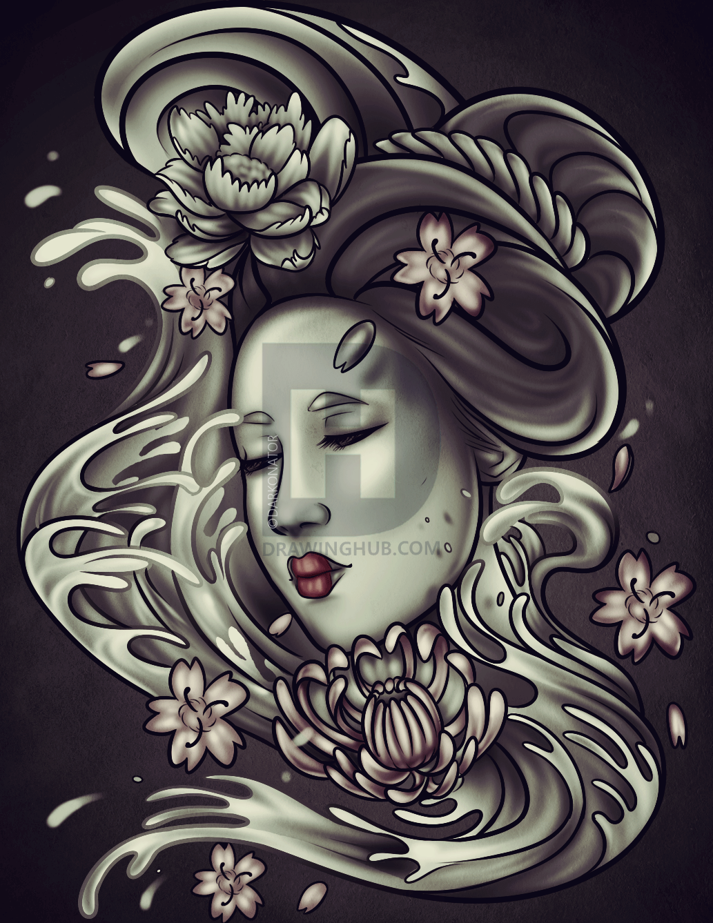 1033x1338 How To Draw A Geisha Tattoo, Step - Geisha Tattoo Drawing