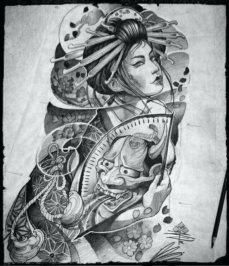 Geisha Tattoo Drawing at PaintingValley.com | Explore collection of ...