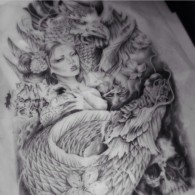 640x640 top seller geisha with dragon tattoo - Geisha Tattoo Drawing