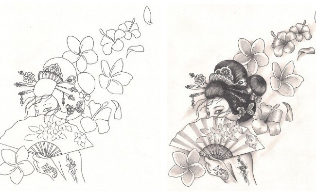 650x400 Mysteriously Beautiful Geisha Tattoo Designs For Women - Geisha Tattoo Drawing