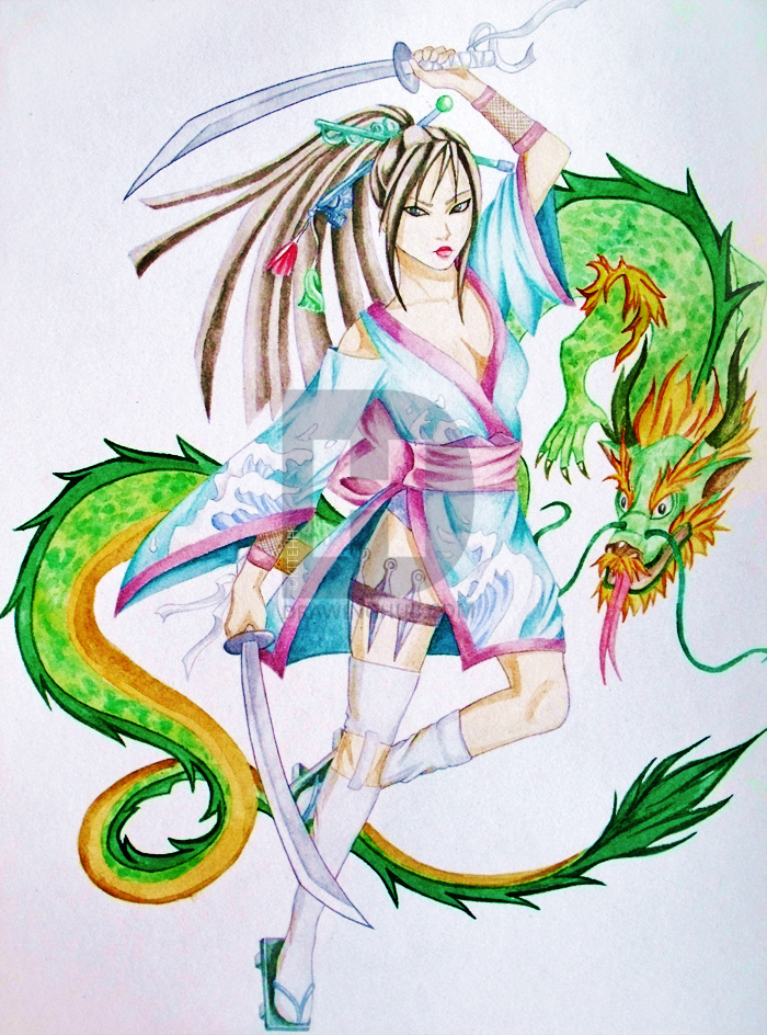 700x944 Geisha Warrior,dragon Drawing - Geisha Warrior Drawing