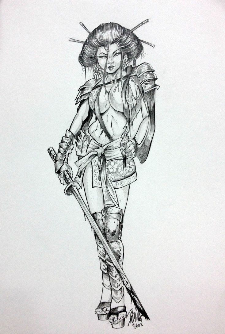 734x1089 Geisha Warrior Girl - Geisha Warrior Drawing