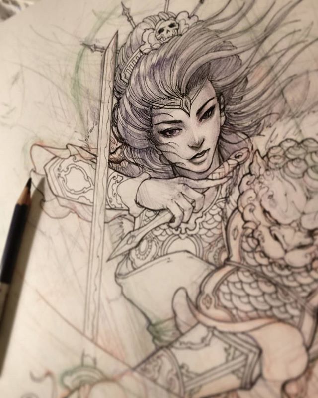640x800 Instagram Media - Geisha Warrior Drawing
