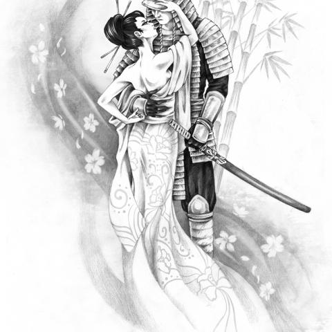 480x480 Japanese Geisha And Samurai Tattoos Design - Geisha Warrior Drawing