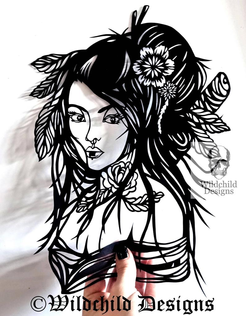794x1022 Onna Samurai Warrior Paper Cutting Template Personal Use Etsy - Geisha Warrior Drawing