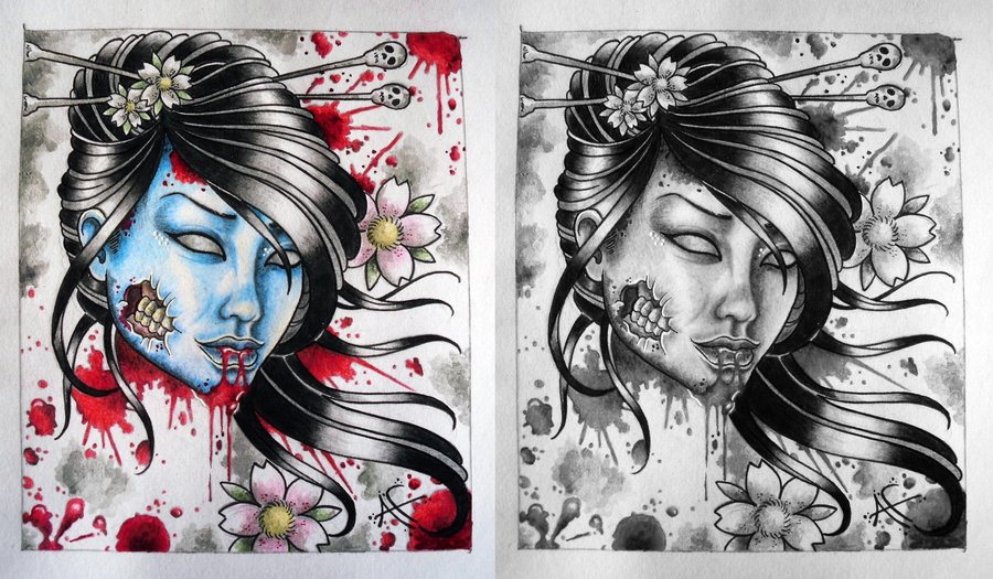 900x525 Zombie Geisha - Geisha Warrior Drawing