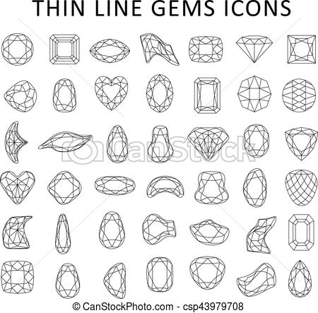 450x443 Gem Cut Set Low Poly Black Thin Line Template Fancy Gem Cut Icons - Gem Line Drawing