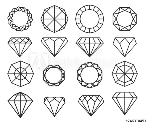 500x422 Gem Line Icons Diamond Crystal Signs, Vector Precious Stone - Gem Line Drawing