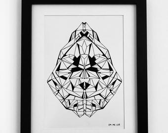 340x270 Rock Gem Illustration Art Print Black White Line Drawing Etsy - Gem Line Drawing