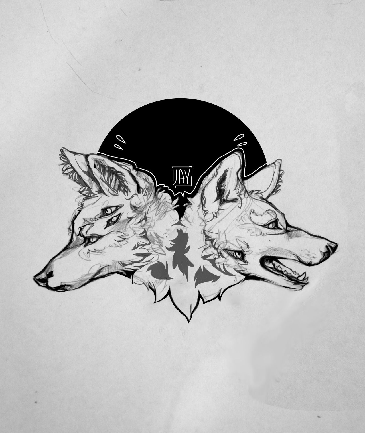 1280x1519 Doubles, Gemini, The Twins, Wolves, Illustration, Drawing - Gemini Drawings