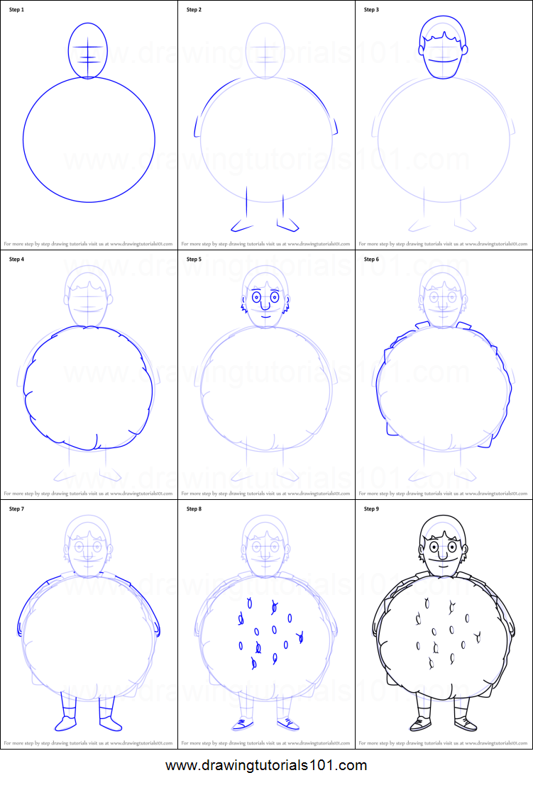 751x1107 how to draw gene belcher from bob's burgers printable step - Gene Drawing