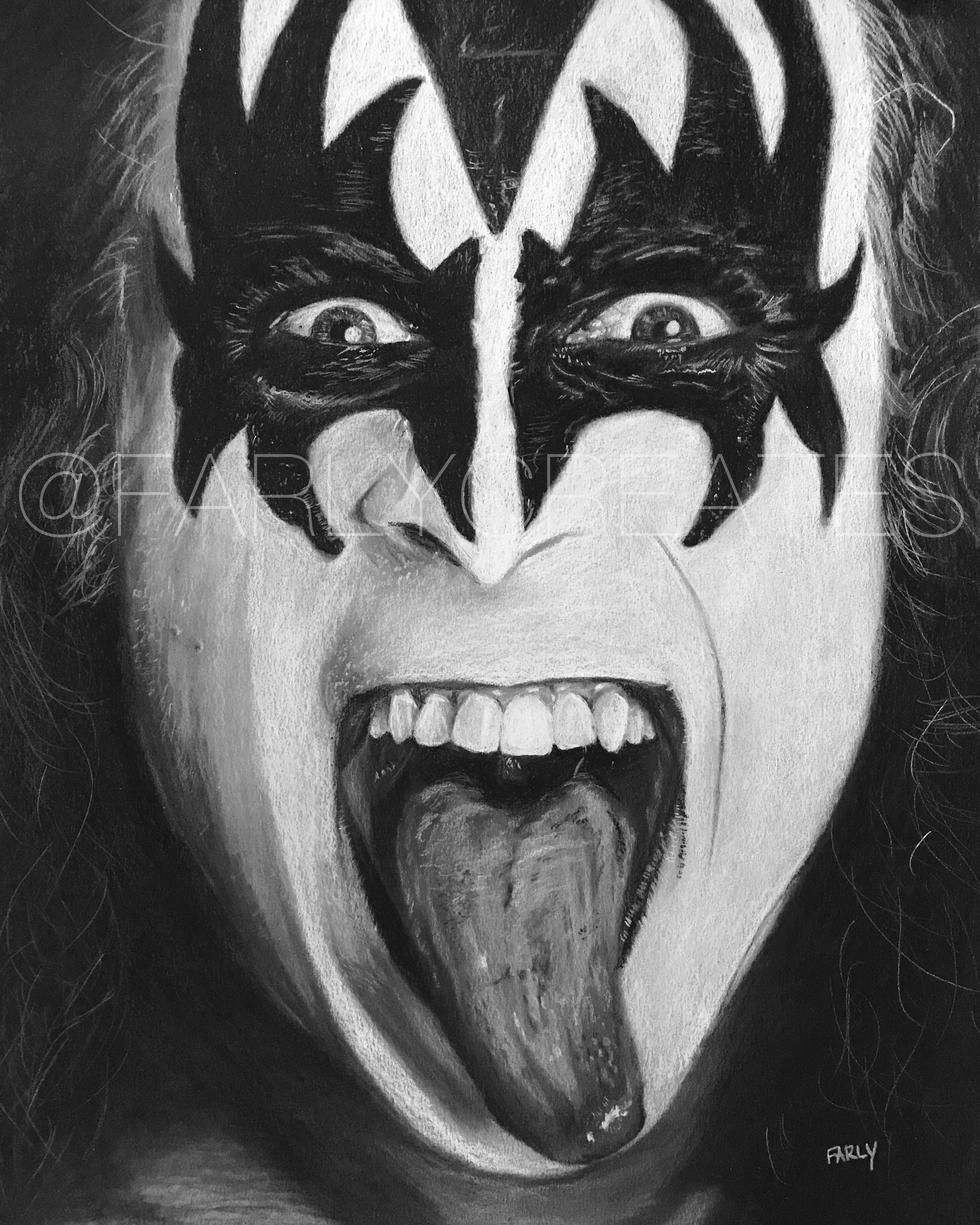 2917x3646 my drawing of gene simmons from kiss in charcoal drawing - Gene Drawing