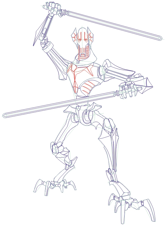 558x760 how to draw general grievous from star wars step - General Drawing