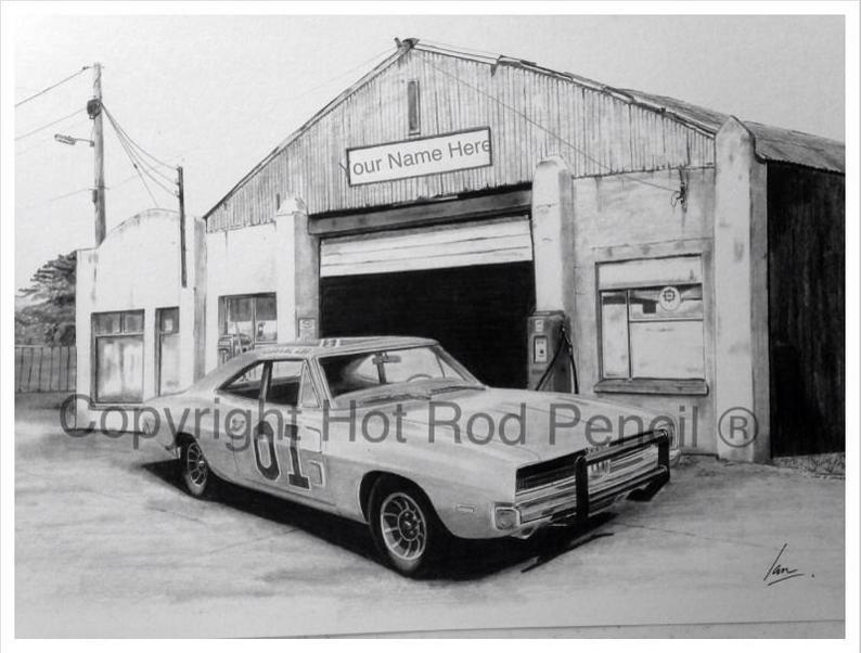 794x602 general lee dodge charger customized pencil drawing print etsy - General Lee Car Drawing