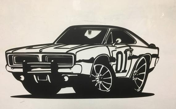 570x353 general lee dukes of hazard car art dxf plasma etsy - General Lee Car Drawing