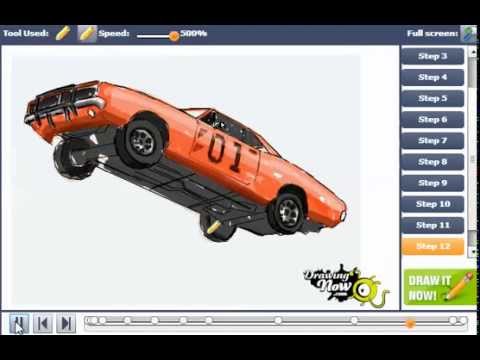480x360 How To Draw A Dodge Charger Car - General Lee Car Drawing