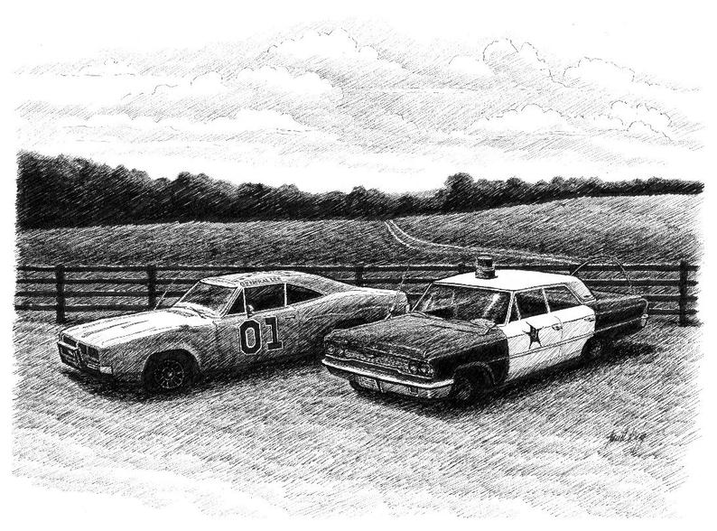 794x588 print of the general lee and barney fife's car in etsy - General Lee Car Drawing