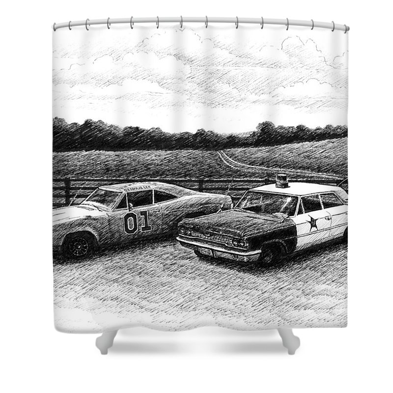 800x800 the general lee and barney fife's police car shower curtain - General Lee Car Drawing
