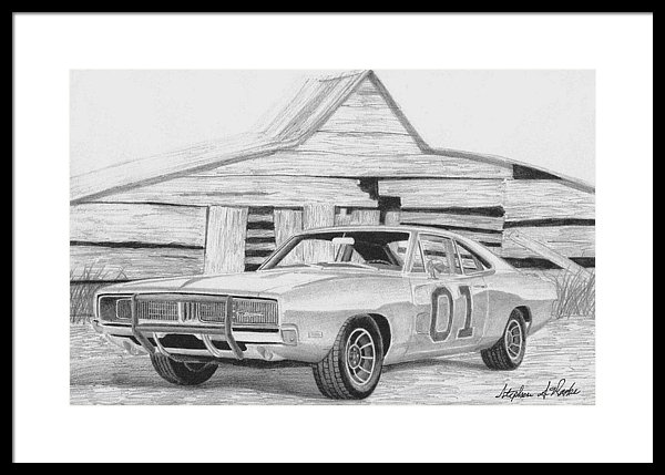 600x429 dodge charger general lee muscle car art print framed print - General Lee Car Drawing