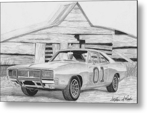 493x379 dodge charger general lee muscle car art print metal print - General Lee Car Drawing
