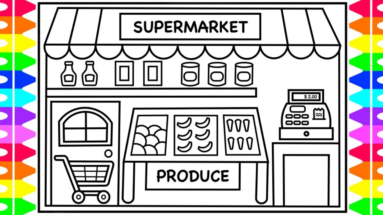 1280x720 how to draw a supermarket grocery store for kids grocery - General Store Drawing