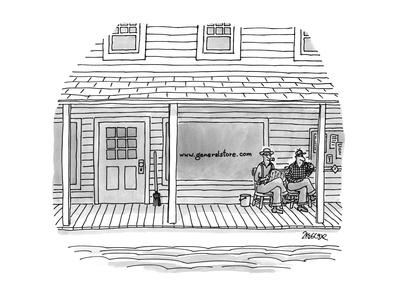 400x300 two men sit outside a typical general store in the country the sign - General Store Drawing