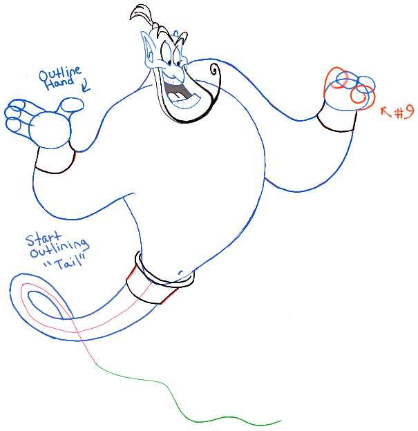 605x624 how to draw the genie from disneys aladdin step - Genie Drawing