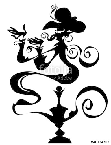 384x500 Genie In A L Silhouette Drawing Stock Image And Royalty Free - Genie Lamp Drawing