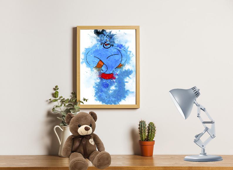 794x579 Walt Disney Pictures Aladdin The Genie Lamp Poster Drawing Etsy - Genie Lamp Drawing