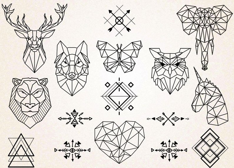 794x572 Geometric Tattoos Clipartgeometric Animals Clipartanimals Etsy - Geometric Animal Drawing