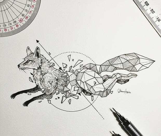 620x525 artist pairs wildlife with geometry to create stunning, lively - Geometric Bird Drawing